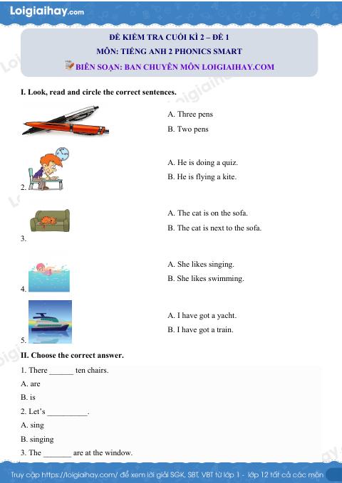 Đề thi học kì 2 Tiếng Anh 2 Phonics Smart - Đề số 1